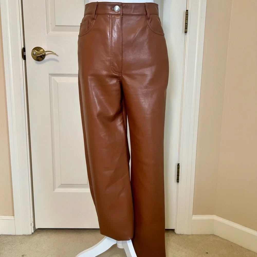 Wilfred Melina Vegan Leather Pants Brown Size 6 Aritzia Small Flaws - Picture 1 of 7